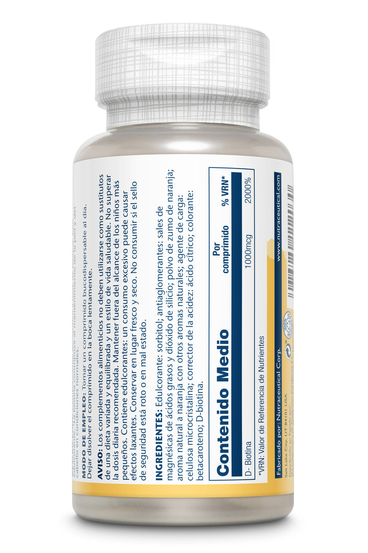 Etiqueta posterior, información nutricional y modo de uso de BIOTINA  - 100 COMPRIMIDOS SUBLINGUALES