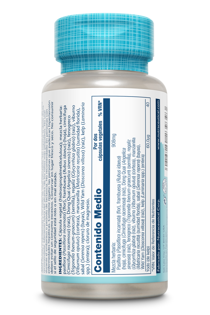 Etiqueta posterior, información nutricional y modo de uso de FEMALE BALANCE - 100 VEGCAPS