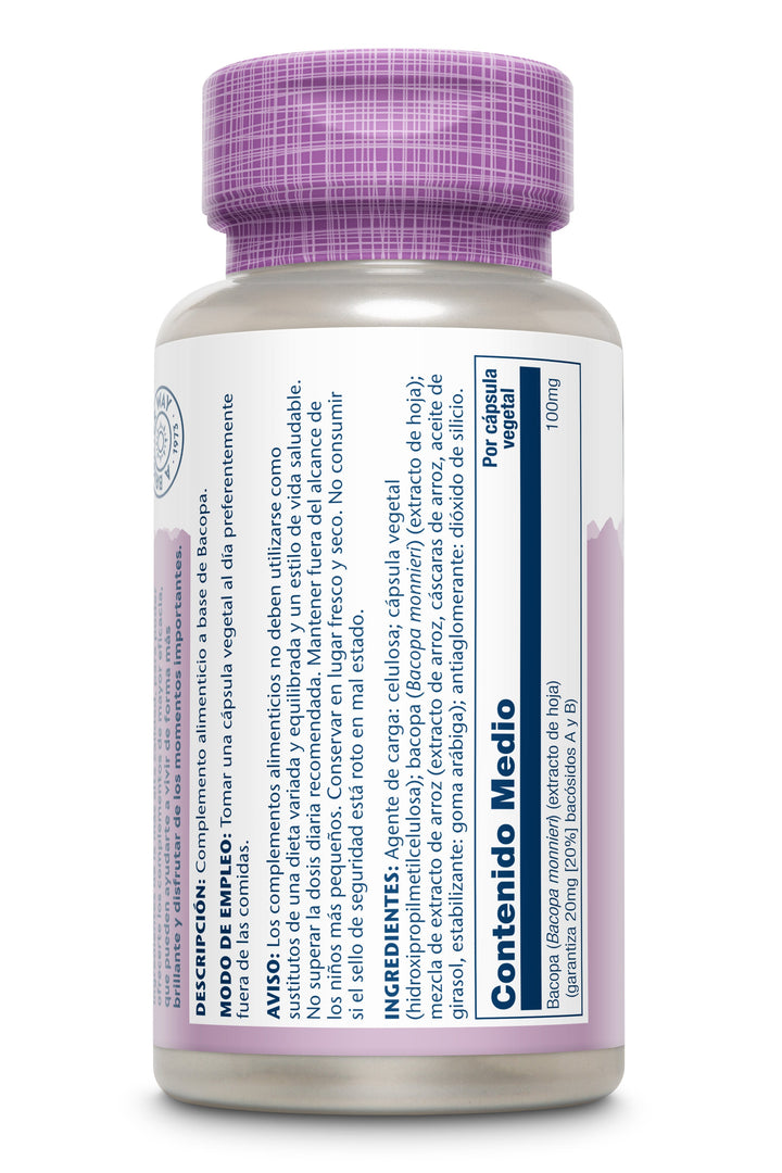 Etiqueta posterior, información nutricional y modo de uso de BACOPA -60 VEGCAPS