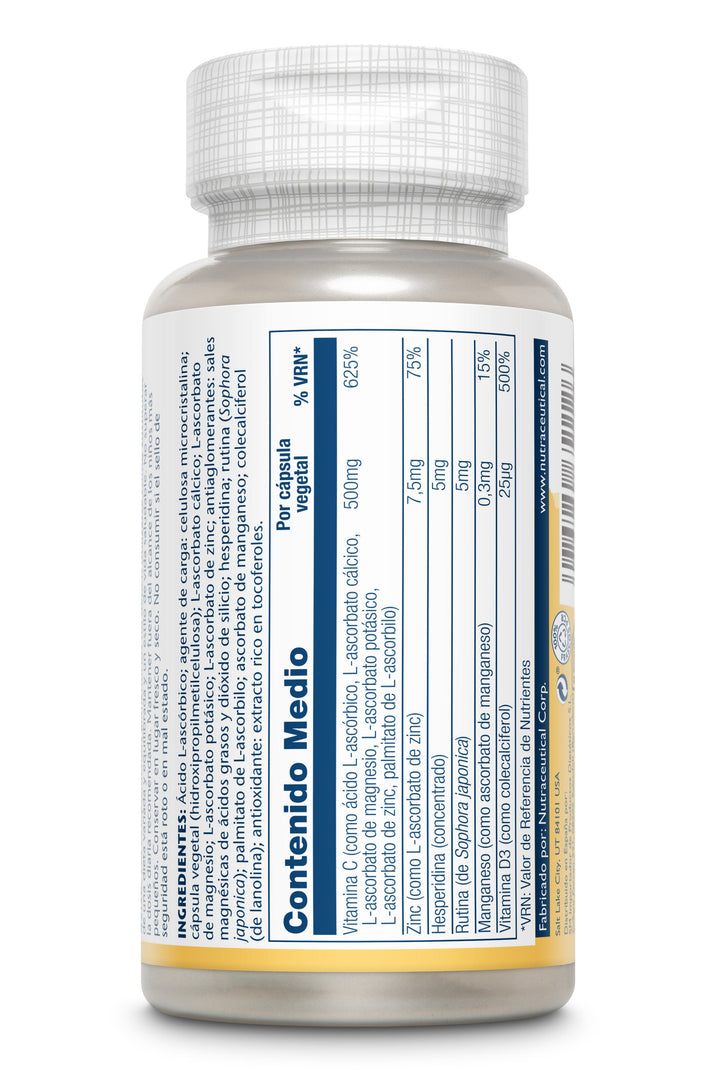 Etiqueta posterior, información nutricional y modo de uso de INMUNO C (C+D3+Zinc) - 30 VEGCAPS