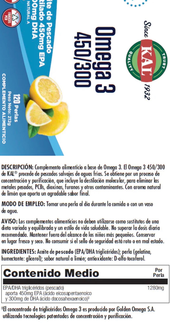 Etiqueta posterior, información nutricional y modo de uso de Omega-3 450/300 - EPA & DHA