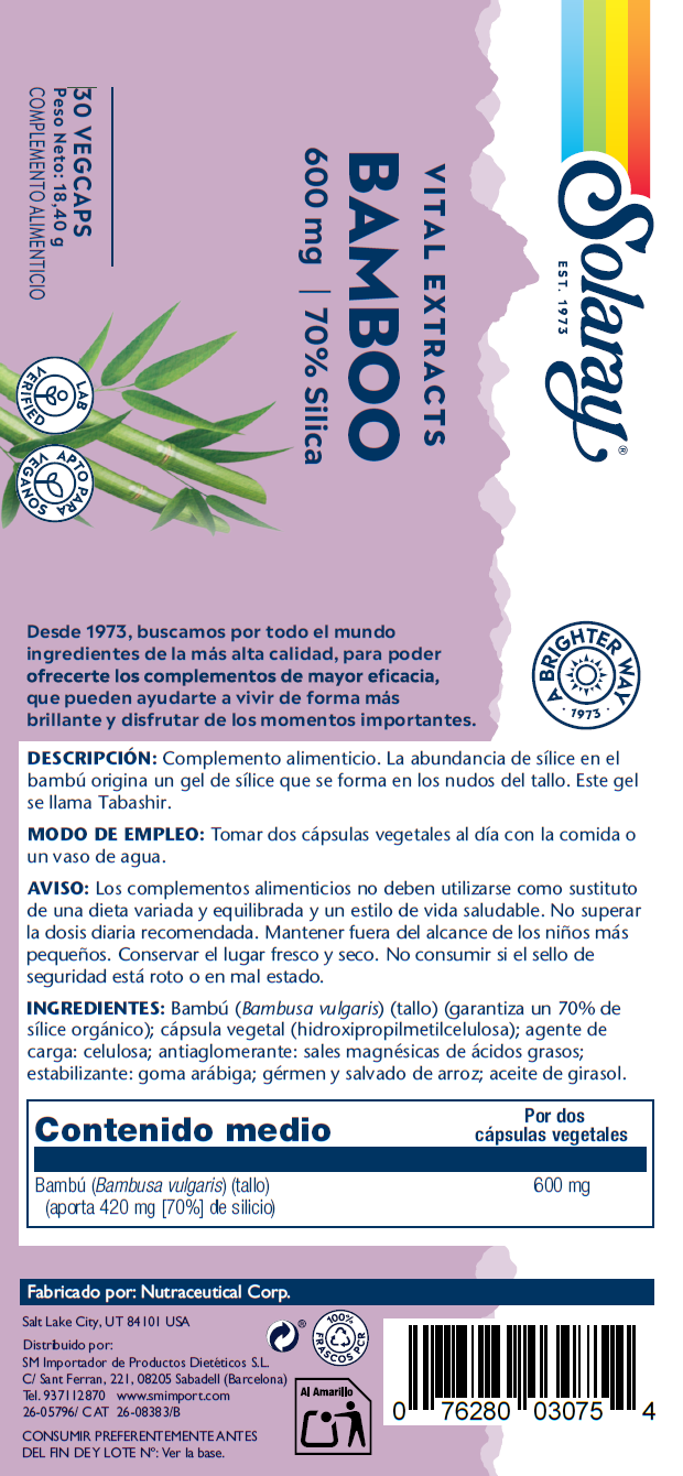 Etiqueta posterior, información nutricional y modo de uso de BAMBU - 60 VEGCAPS