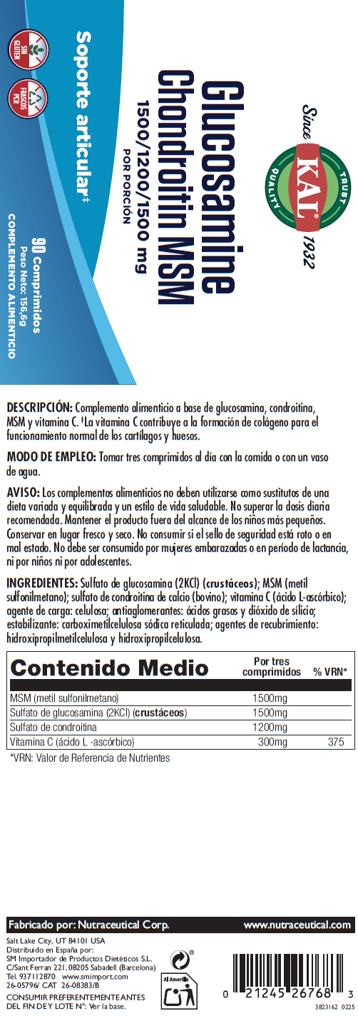 Etiqueta posterior, información nutricional y modo de uso de GLUCOSAMINE, CHONDROITINE & MSM - 90 COMPRIMIDOS