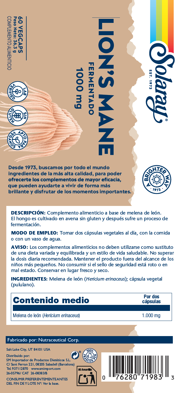Etiqueta posterior, información nutricional y modo de uso de MELENA DE LEON (LION'S MANE) - 60 CÁPSULAS VEGETALES