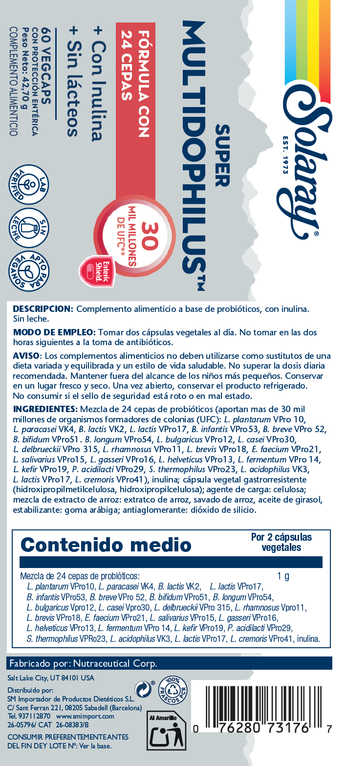 Etiqueta posterior, información nutricional y modo de uso de SUPER MULTIDOPHILUS -60 VEGCAPS