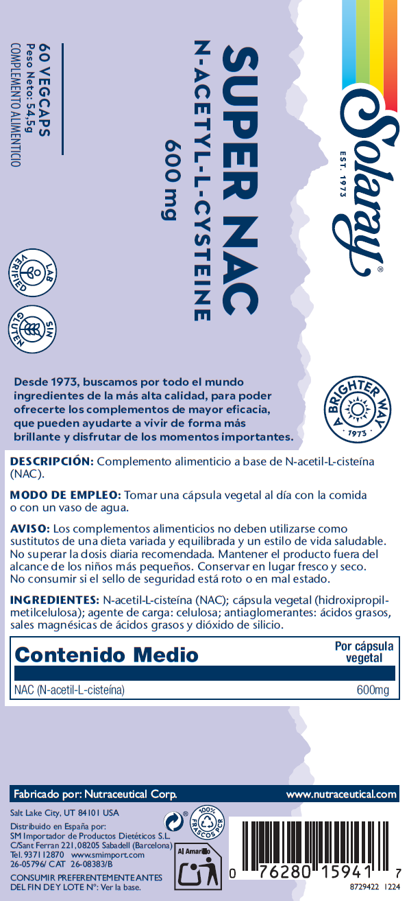 Etiqueta posterior, información nutricional y modo de uso de SUPER NAC 600 MG - 60 VEGCAPS