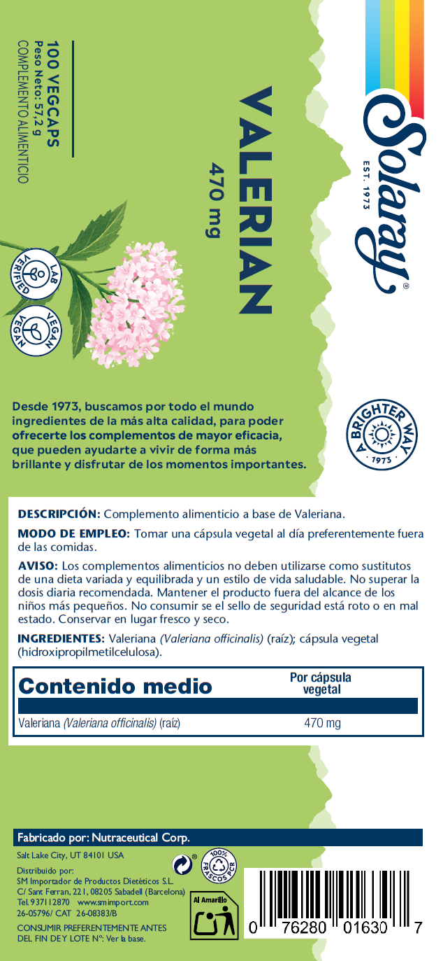 Etiqueta posterior, información nutricional y modo de uso de VALERIAN ROOT - 100 VEGCAPS