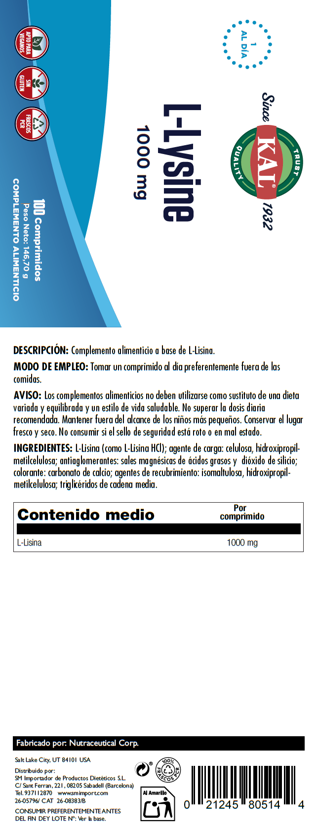 L-LYSINE 1000 MG - 100 COMPRIMIDOS
